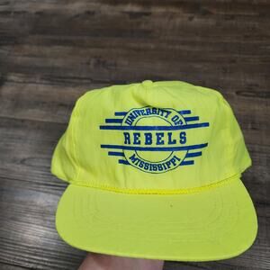 Vintage Neon Yellow Ole Miss Rebels snapback hat cap cb